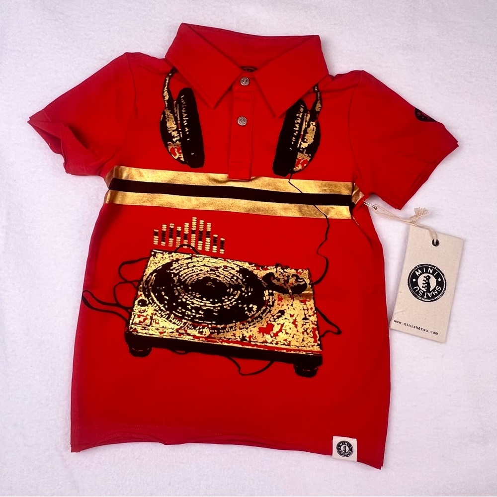 NWT Mini Shatsu Spin Doctor Polo Short Sleeve Foil Print Baby Boy 18m